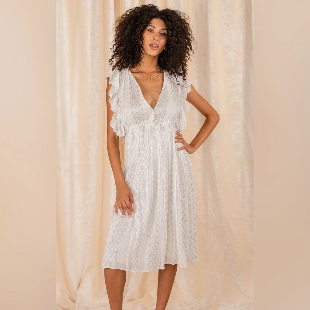 NWT ANTHROPOLOGIE RAGA WHISKED AWAY SURPLICE DRESS IN SILVER WHITE SIZE SMALL - Picture 3 of 15
